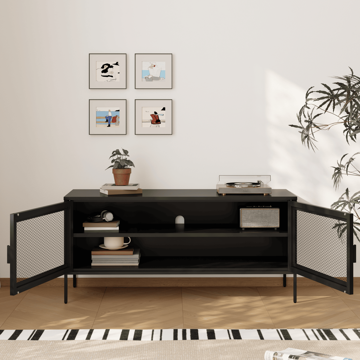 TV-meubel in metaal 120cm zwart