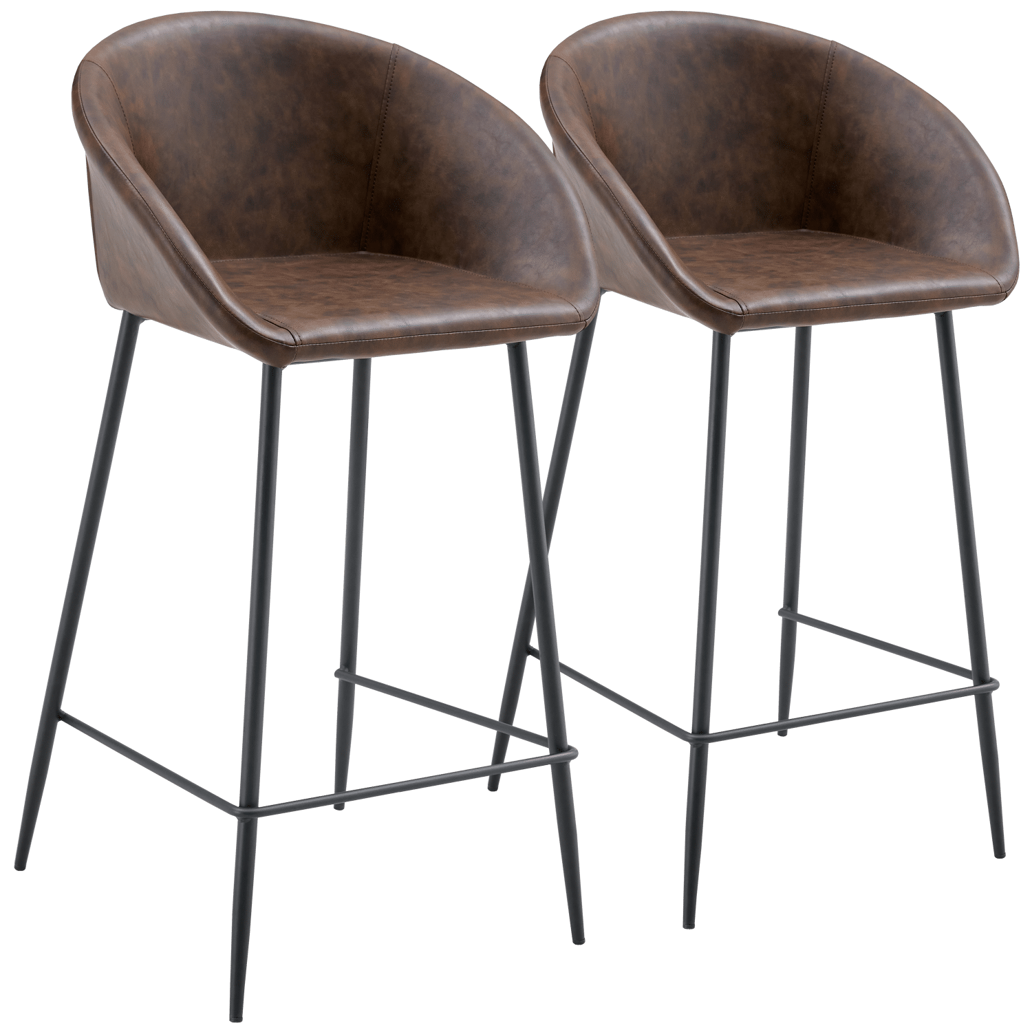 Lot de 2 tabourets de bar en simili marron ACHILLE