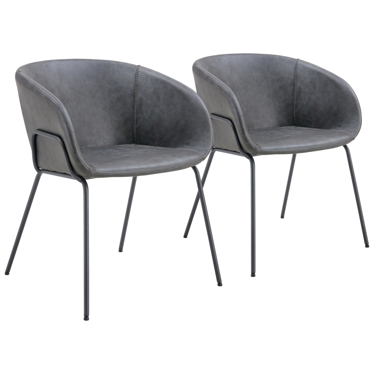 Lot de 2 fauteuils en simili gris foncé ANDRÉ