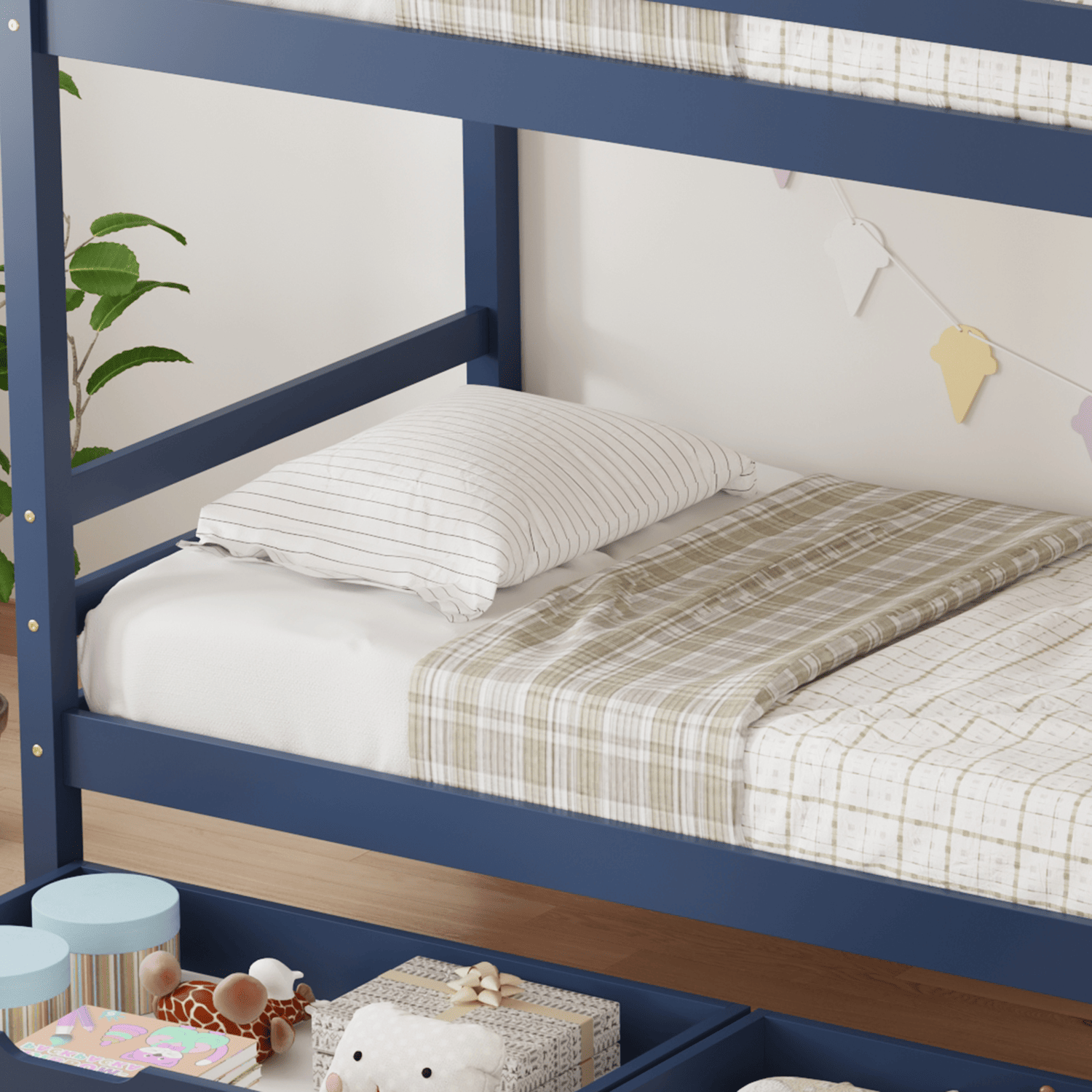 Kinderstapelbed 190x90cm donkerblauw met laden