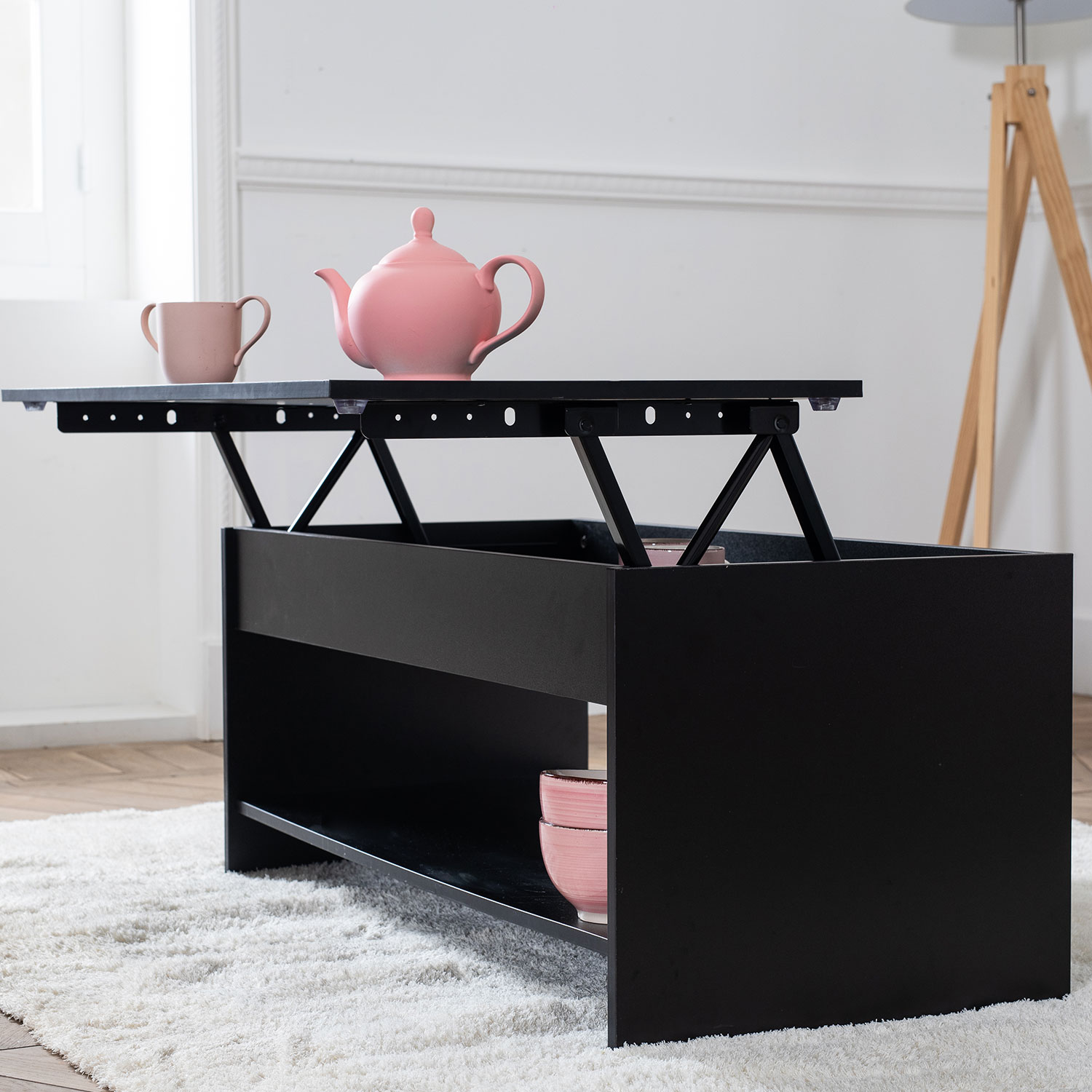 Table basse avec plateau relevable noire HEDDA