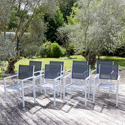 Satz von 8 gepolsterten Stühlen aus weißem Aluminium - graues Textilene