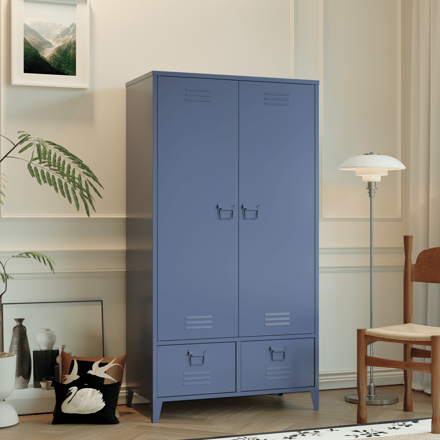 Armoire en métal 2 portes avec penderie bleu gris