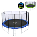 Pack Premium Trampoline 370cm réversible vert / bleu PERTH + filet, échelle, bâche et kit d'ancrage