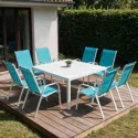 Lot de 8 chaises en textilène bleu - aluminium blanc