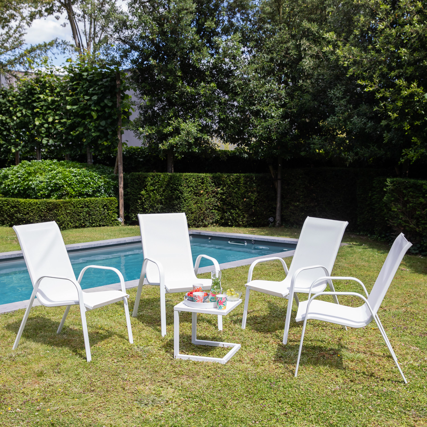 Conjunto de 4 cadeiras MARBELLA em textilene branco - alumínio branco