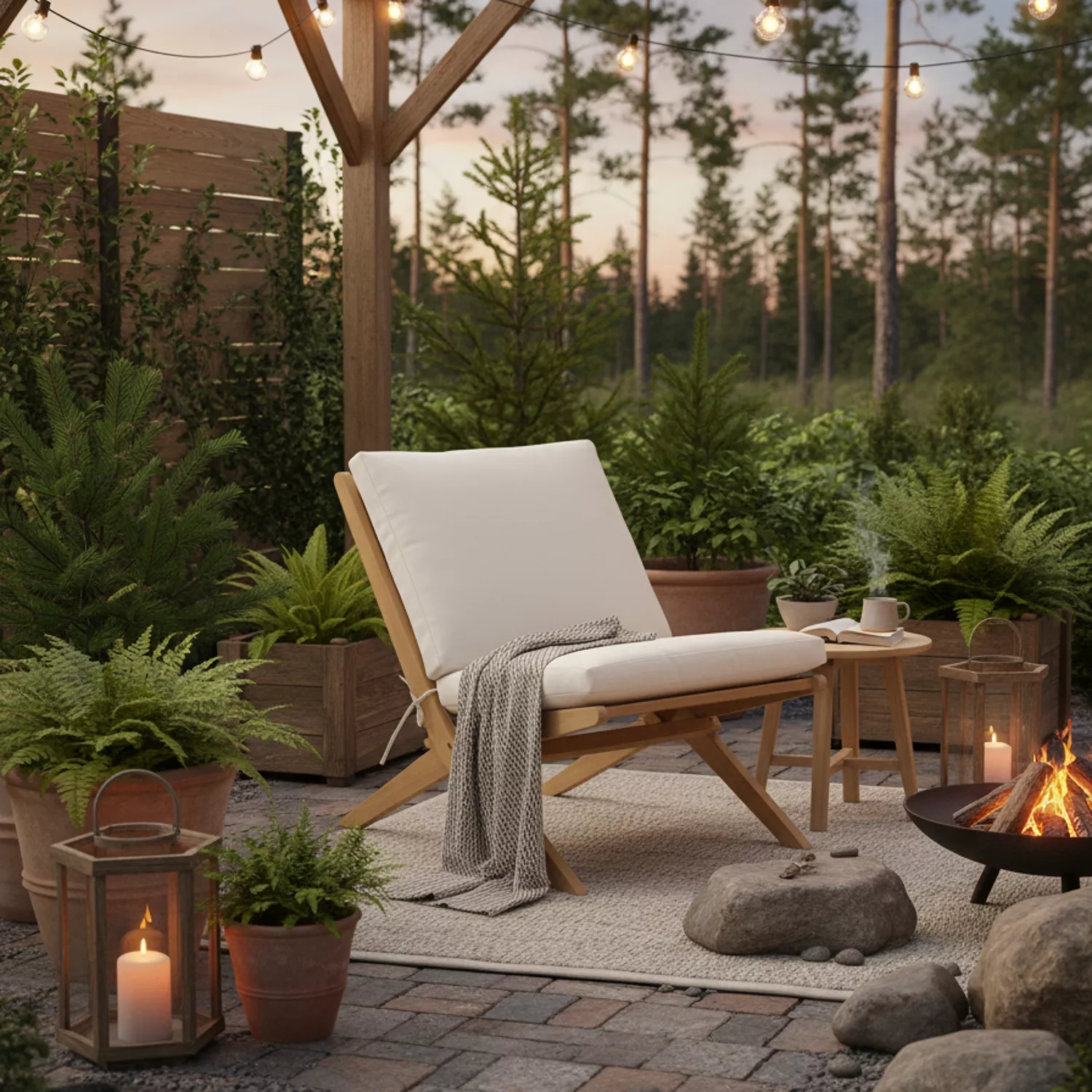 FARO Poltrona da giardino pieghevole in acacia con cuscini beige