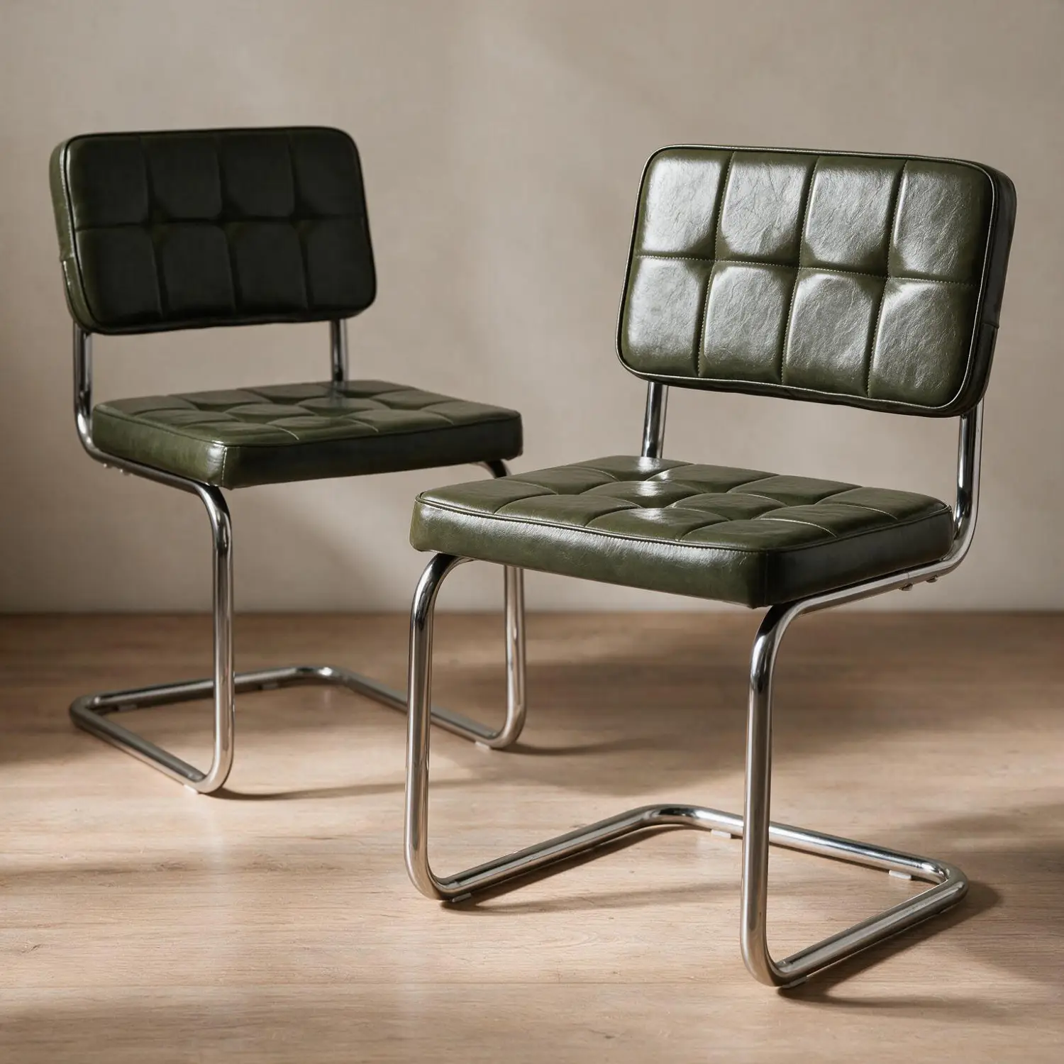 Lot de 2 chaises cantilever en simili vert kaki