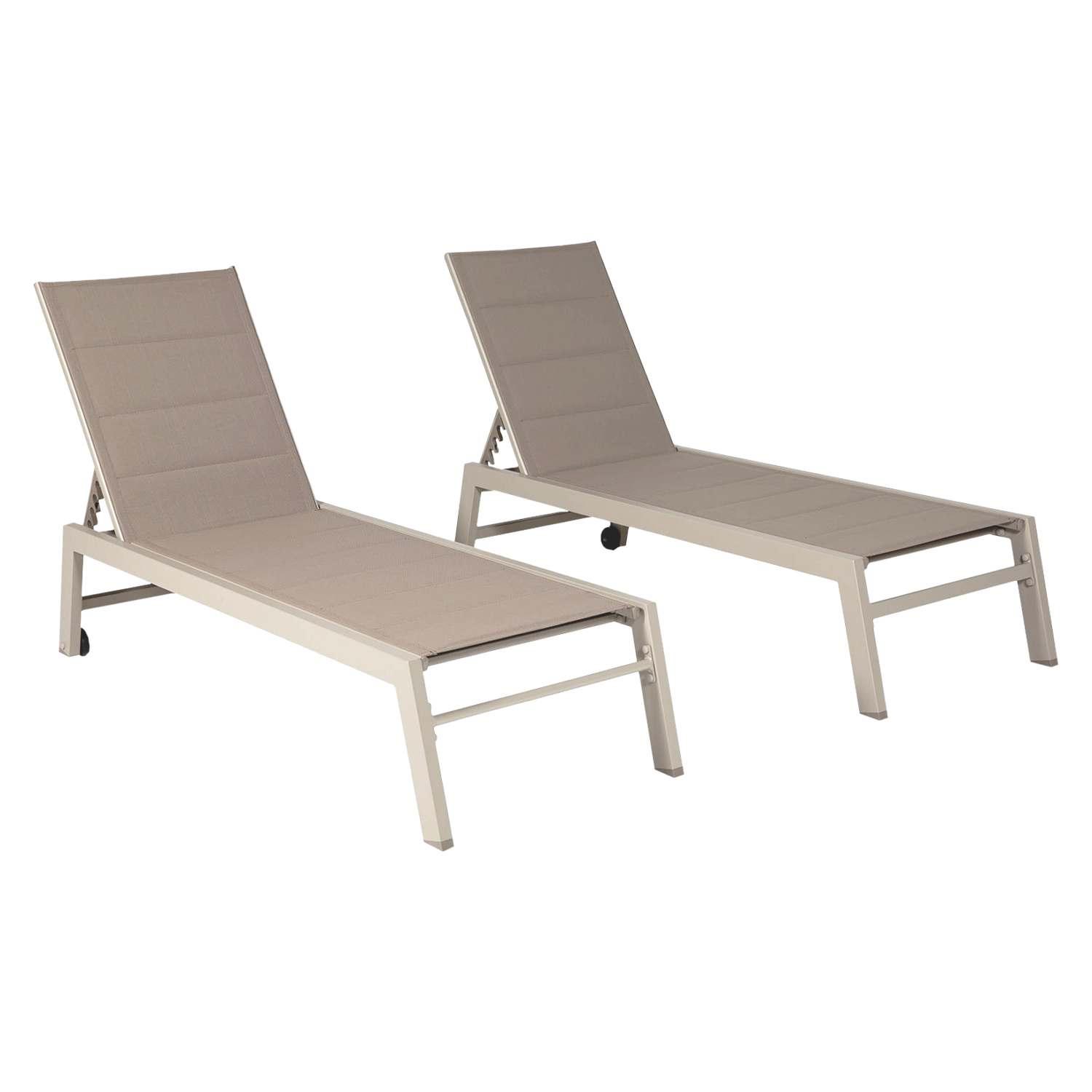 Lot de 2 bains de soleil BARBADOS en textilène taupe - aluminium taupe