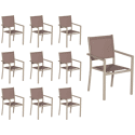 Lot de 10 chaises en aluminium taupe - textilène taupe