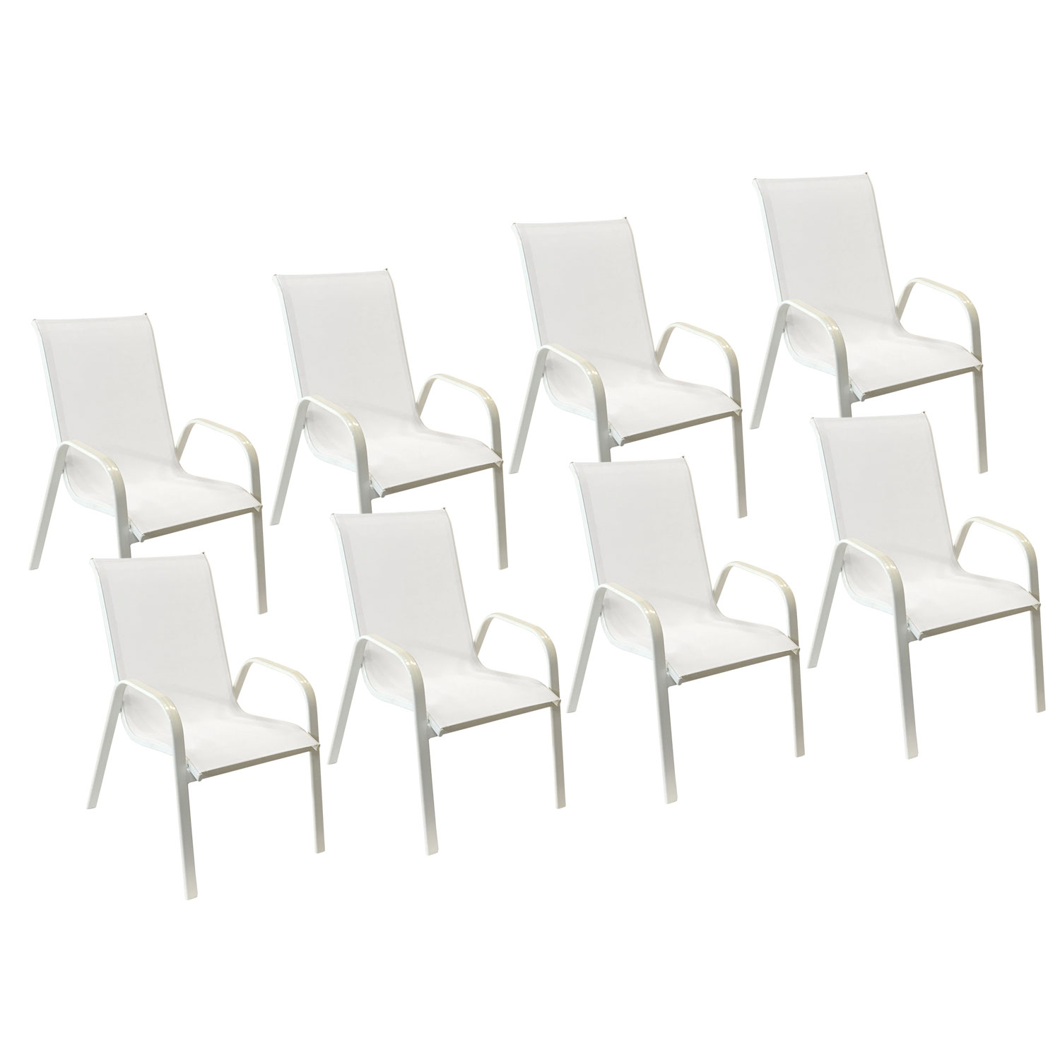 Set van 8 MARBELLA wit textilene stoelen - wit aluminium