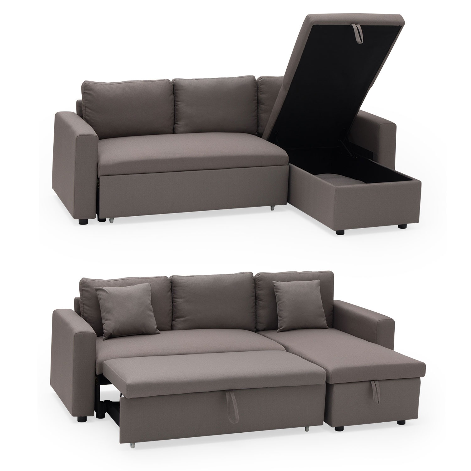 Canapé d'angle convertible CLARK 3 places taupe