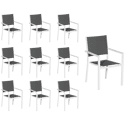 Lot de 10 chaises rembourrées en aluminium blanc - textilène gris
