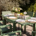 Salon de jardin VENEZIA extensible 90/180 en textilène vert sauge 8 places - aluminium vert sauge