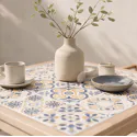 Mesa de jardim de 4 lugares e cadeiras em acácia e cerâmica