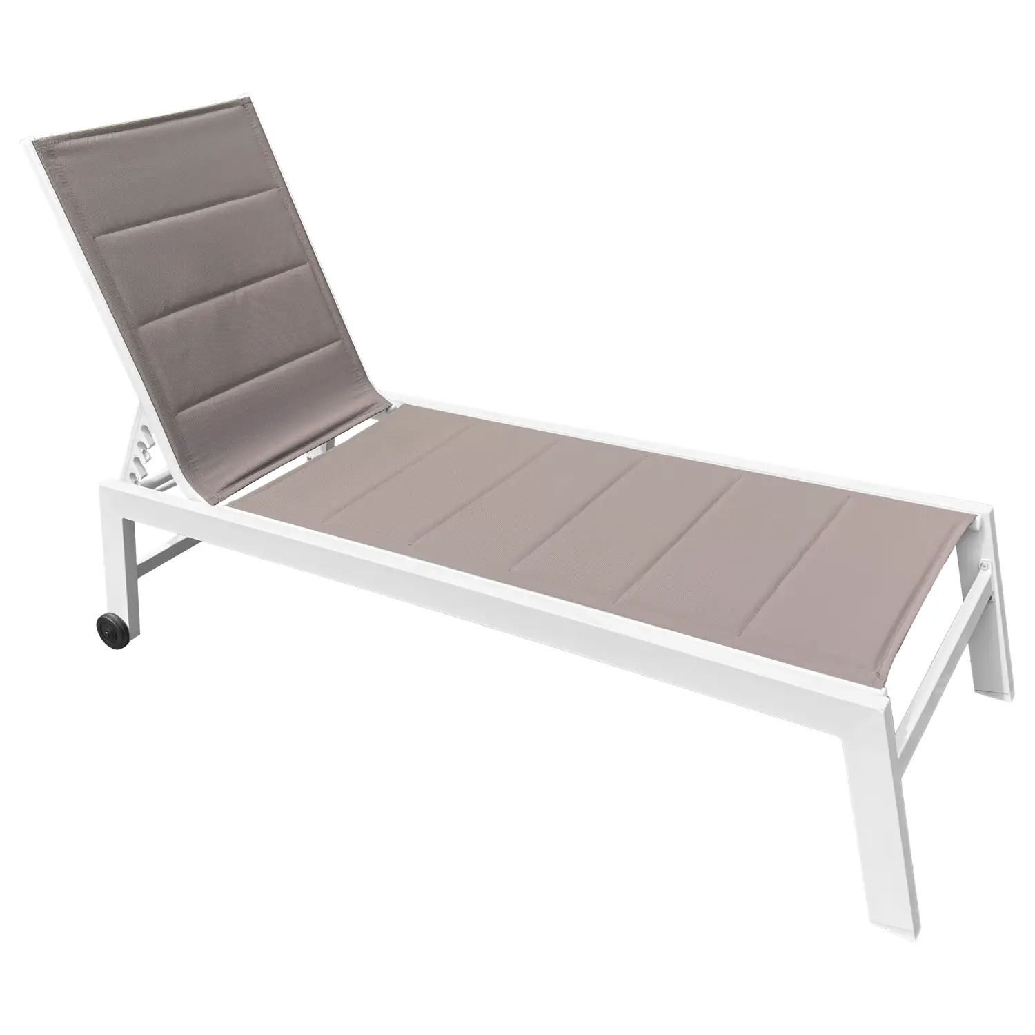 Bain de soleil en textilène taupe - aluminium blanc