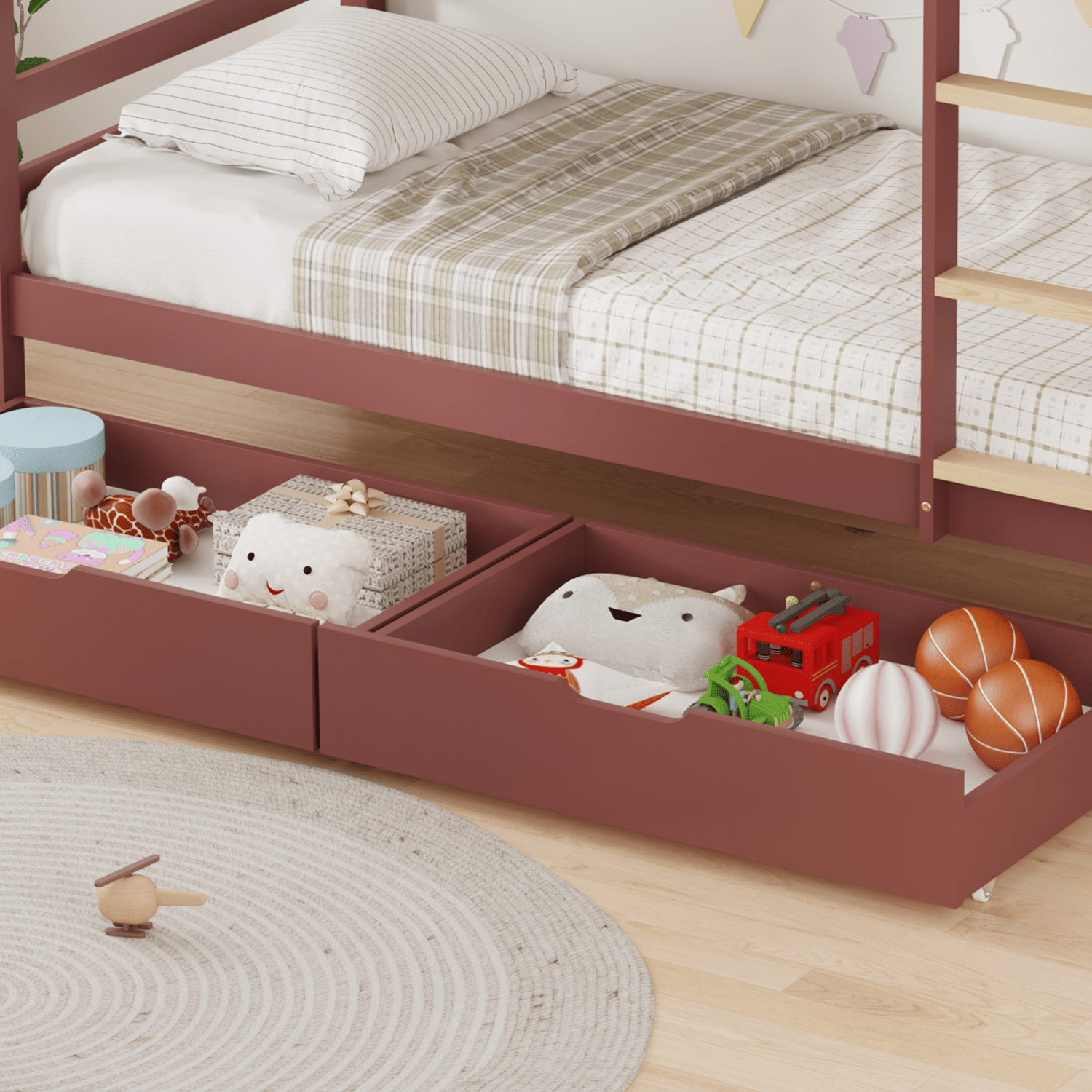 Kinderstapelbed 190x90cm terracotta met laden