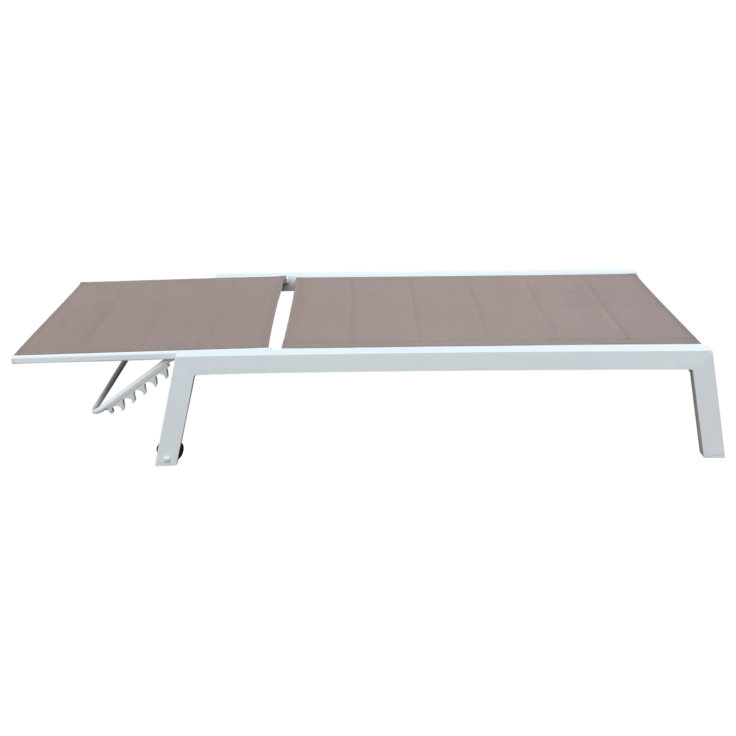 BARBADOS ligstoel en bijzettafel in taupe textilene - wit aluminium