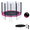 Pack Premium Trampoline 180cm réversible rose / gris CAIRNS + filet, échelle, bâche et kit d'ancrage