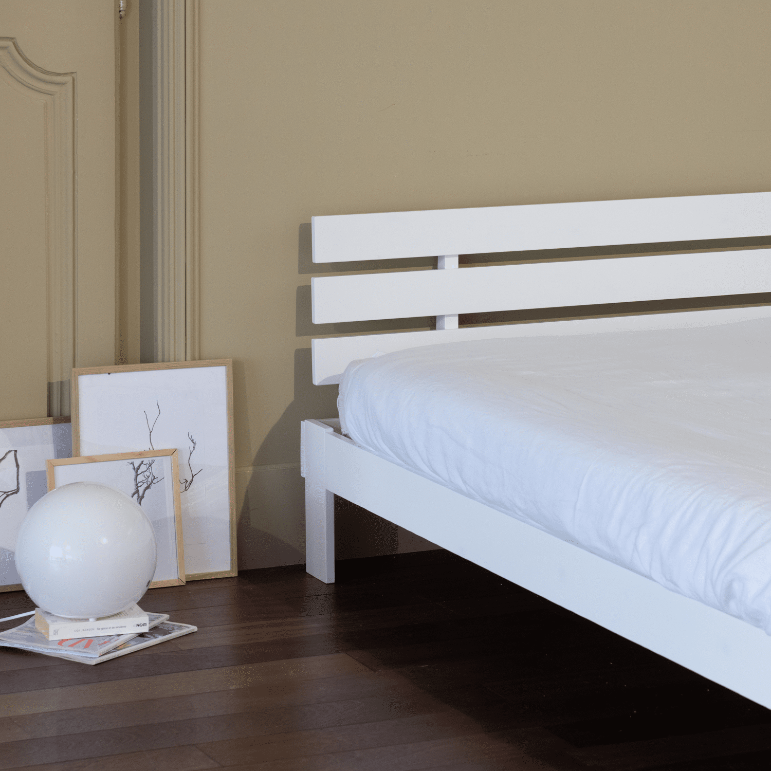 Lit en bois avec tête de lit 140x200cm blanc FINN