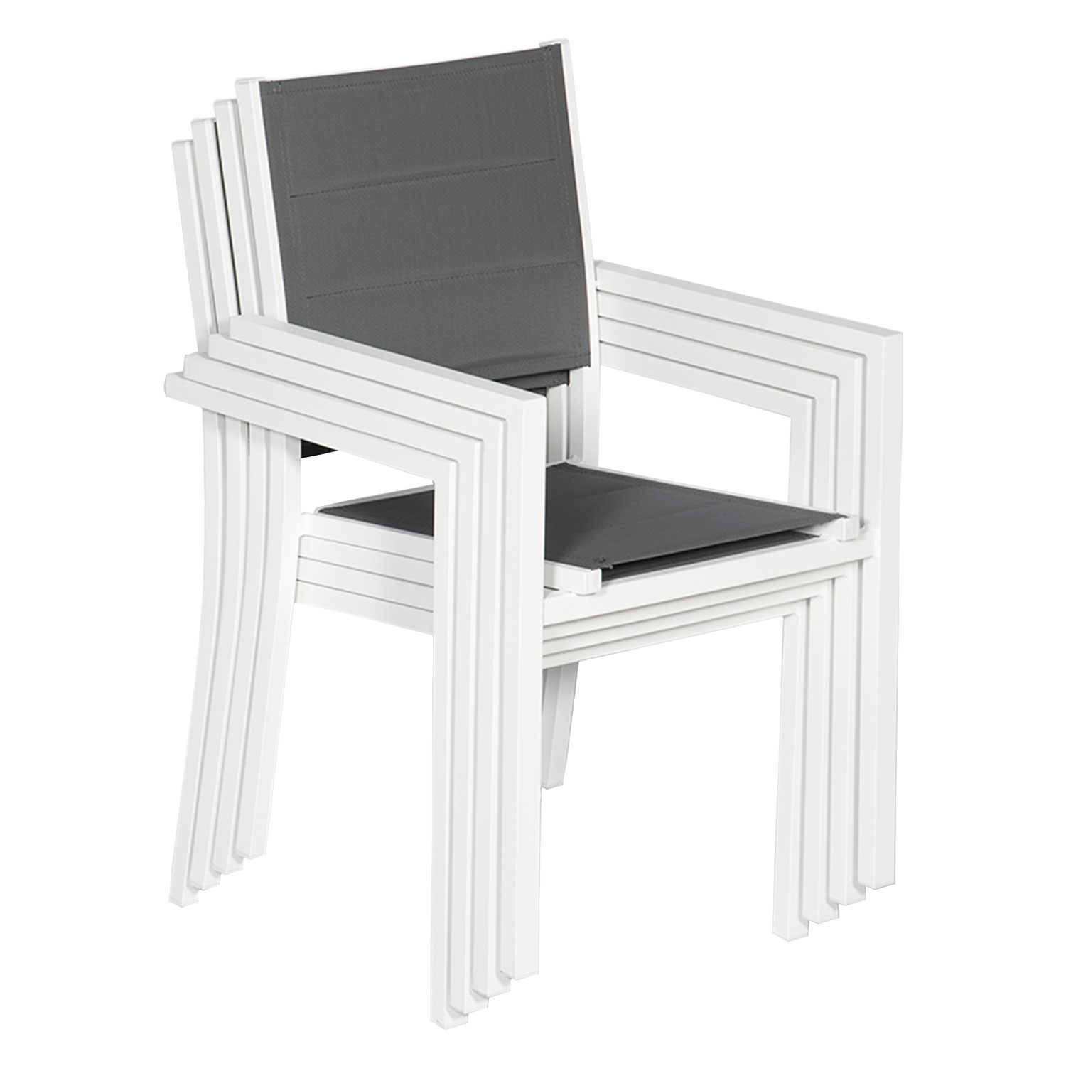 Conjunto de 6 cadeiras estofadas em alumínio branco - textileno cinzento