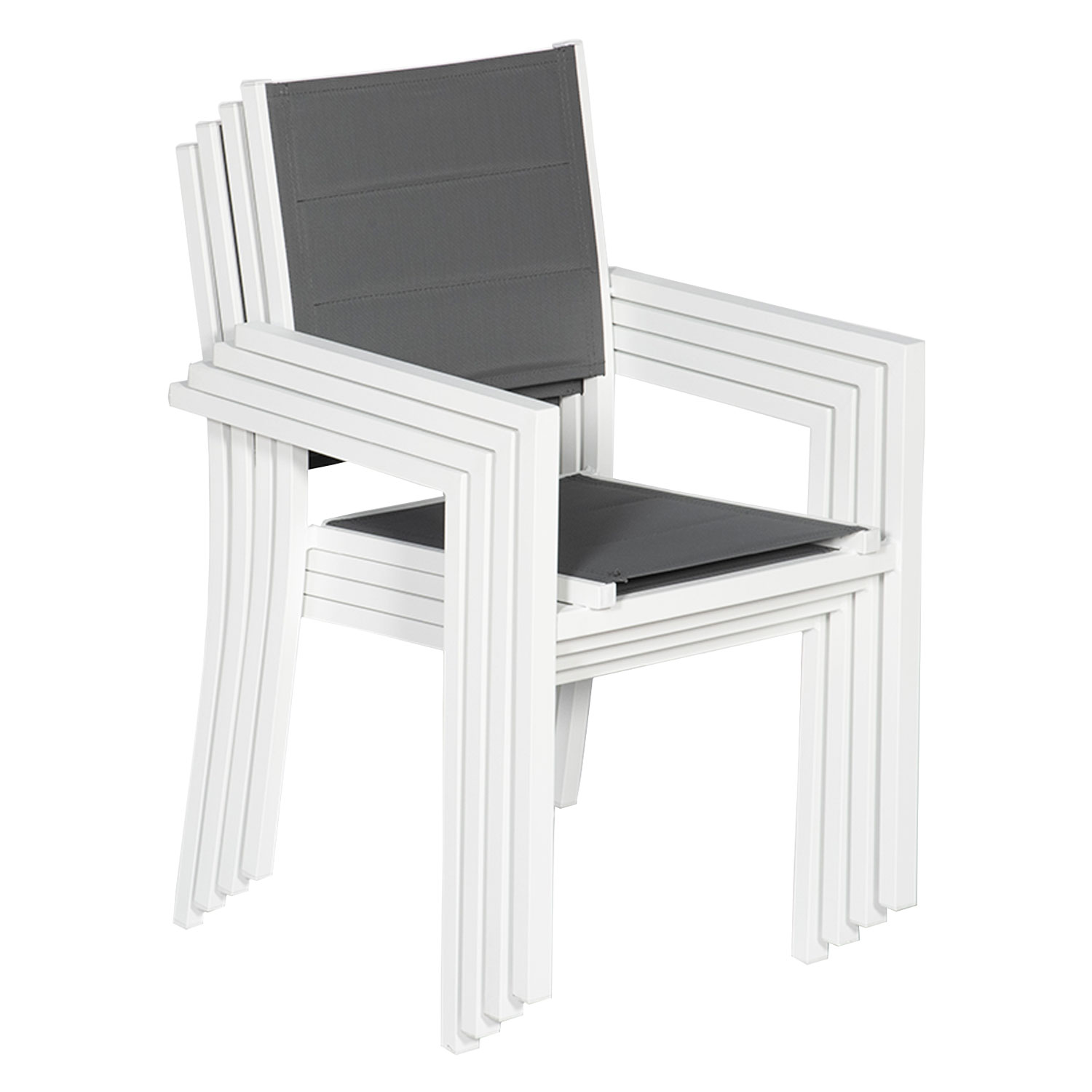 Set van 8 met wit aluminium beklede stoelen - grijs textilene