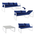 Salon de jardin modulable IBIZA en tissu bleu 4 places - aluminium blanc