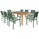 JAVA teakhouten tuinset met saliegroene aluminium stoelen - 8 zitplaatsen