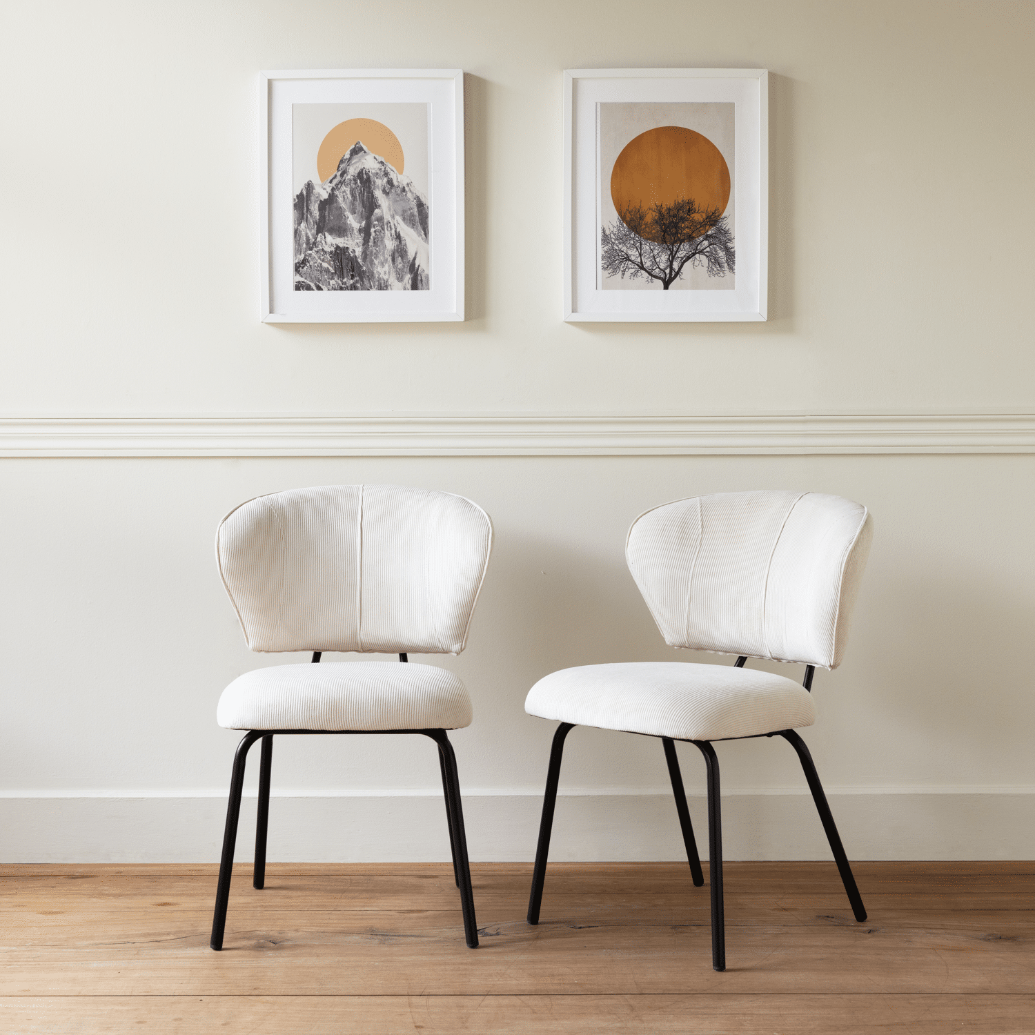 Set van 2 NILSA beige ribfluwelen stoelen