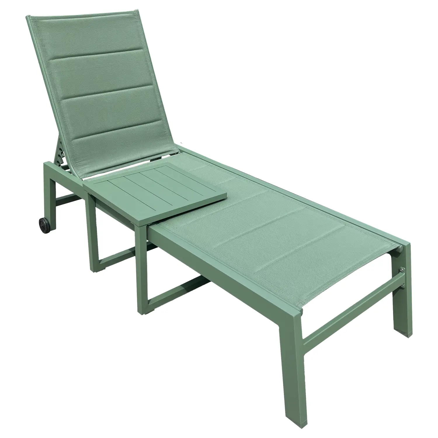 Set bain de soleil et table d'appoint en textilène vert sauge - aluminium vert sauge