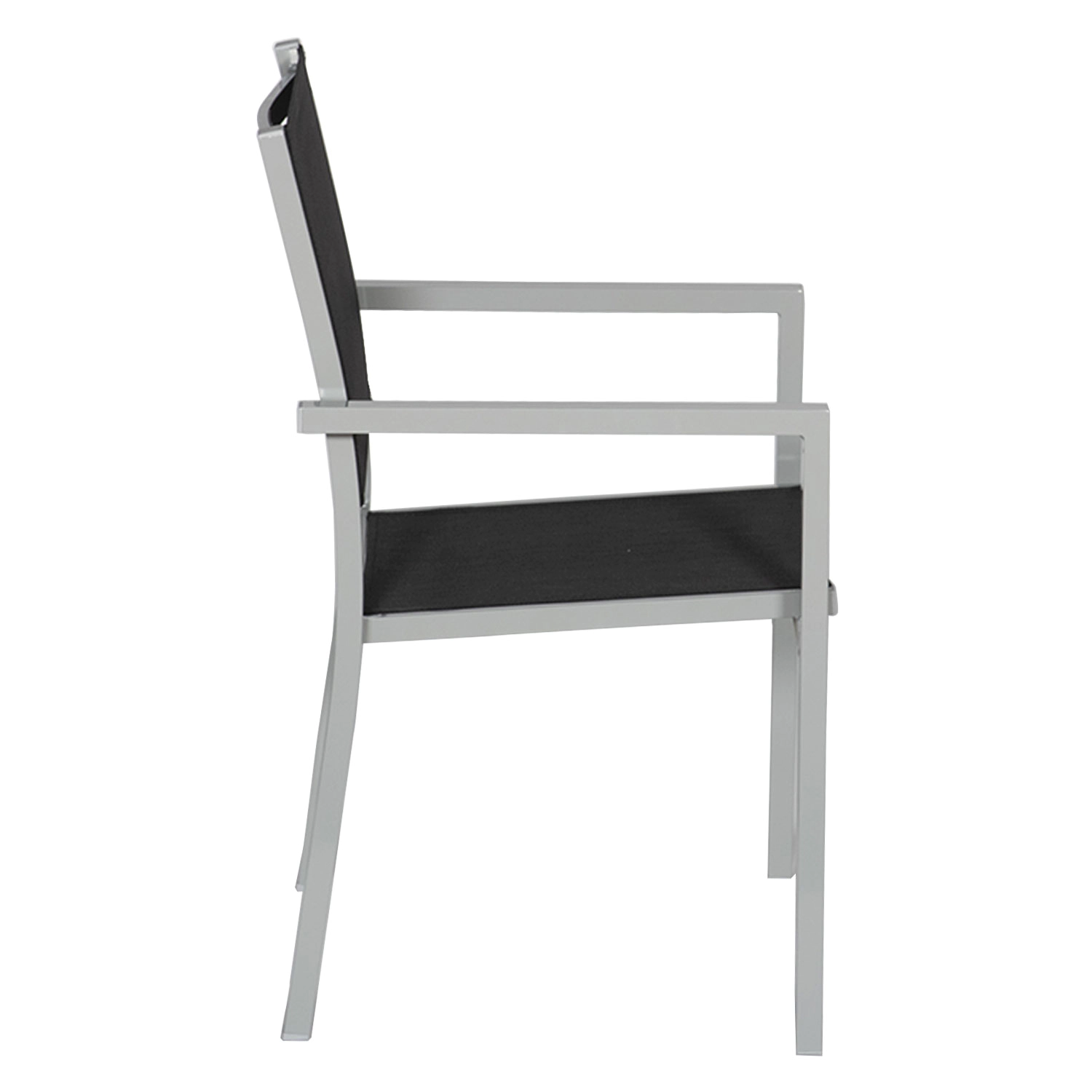 Satz von 8 Stühlen aus grauem Aluminium - schwarzes Textilene