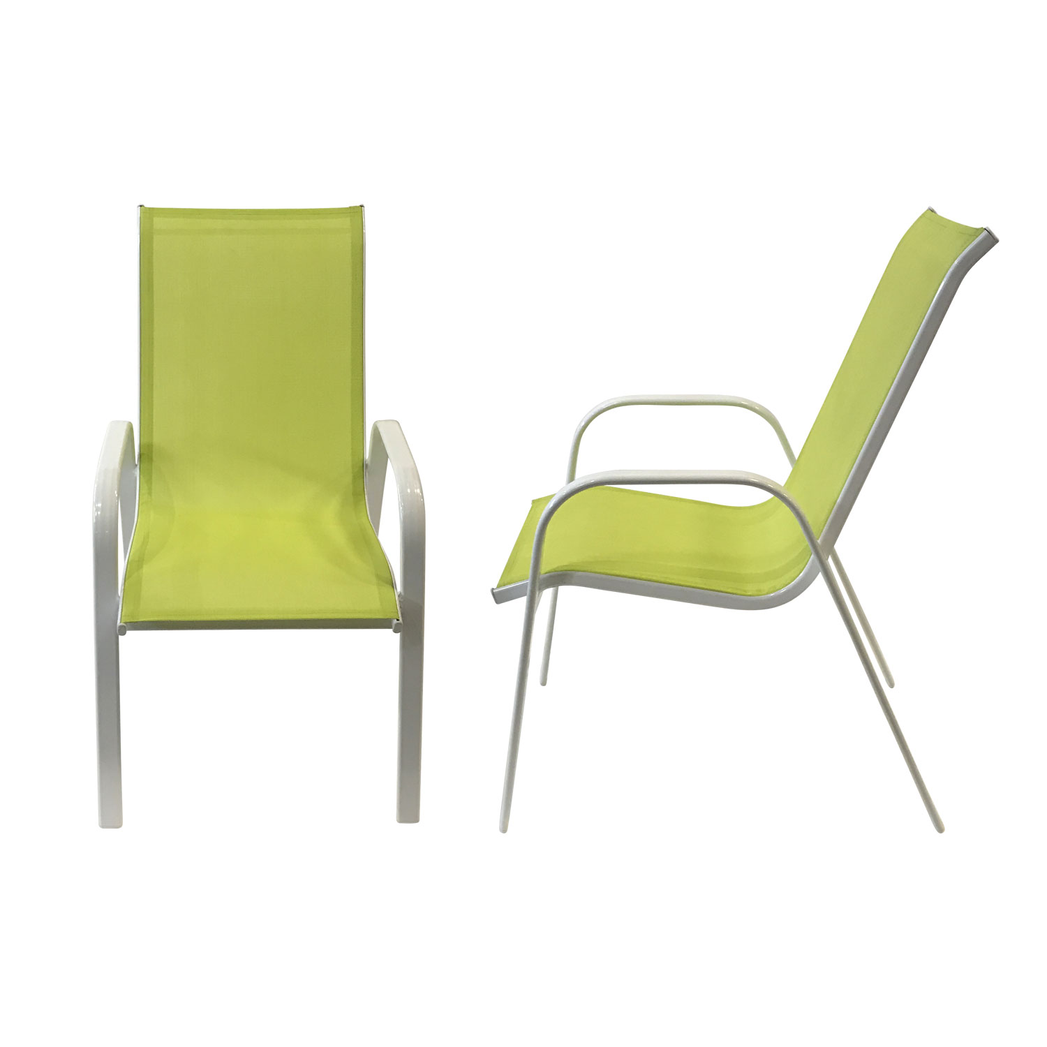 6er-Set MARBELLA Stühle aus grünem Textilene - weißes Aluminium