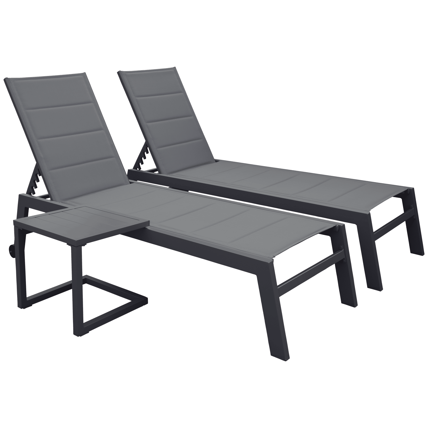 Set di 2 lettini BARBADOS in textilene grigio e tavolino - alluminio grigio antracite