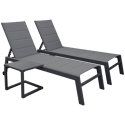 Set di 2 lettini BARBADOS in textilene grigio e tavolino - alluminio grigio antracite