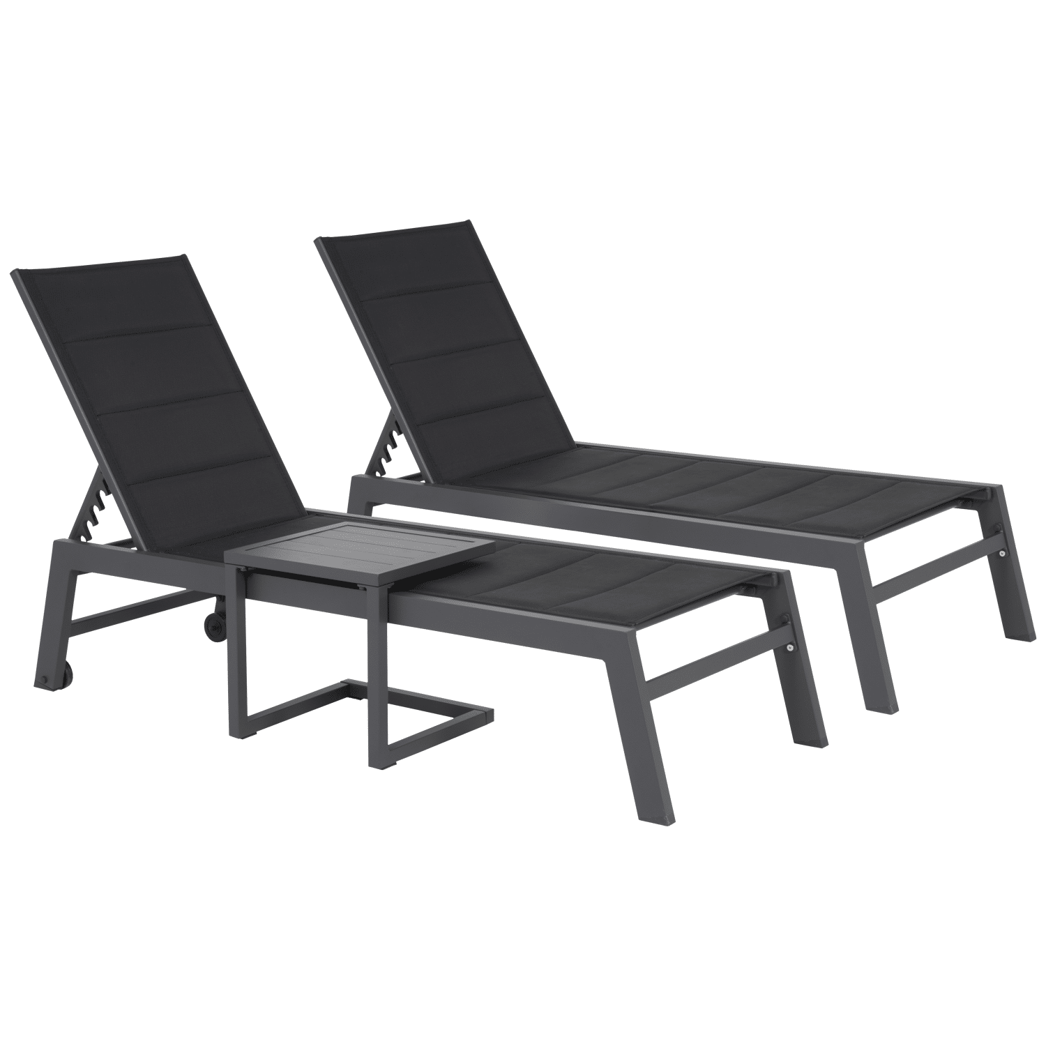 Set van 2 BARBADOS ligstoelen en bijzettafel van zwart textilene - aluminium antracietgrijs