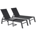 Set van 2 BARBADOS ligstoelen en bijzettafel van zwart textilene - aluminium antracietgrijs