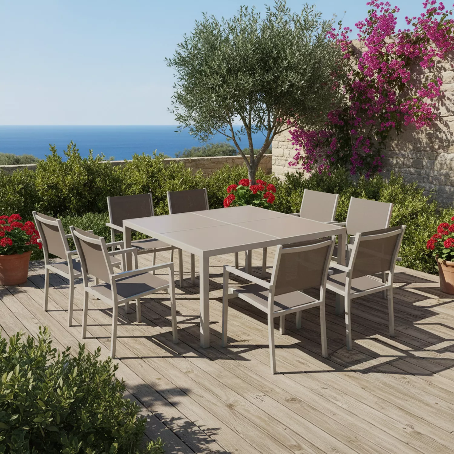 CAGLIARI taupe textilene tuinset 8 zitplaatsen - taupe aluminium