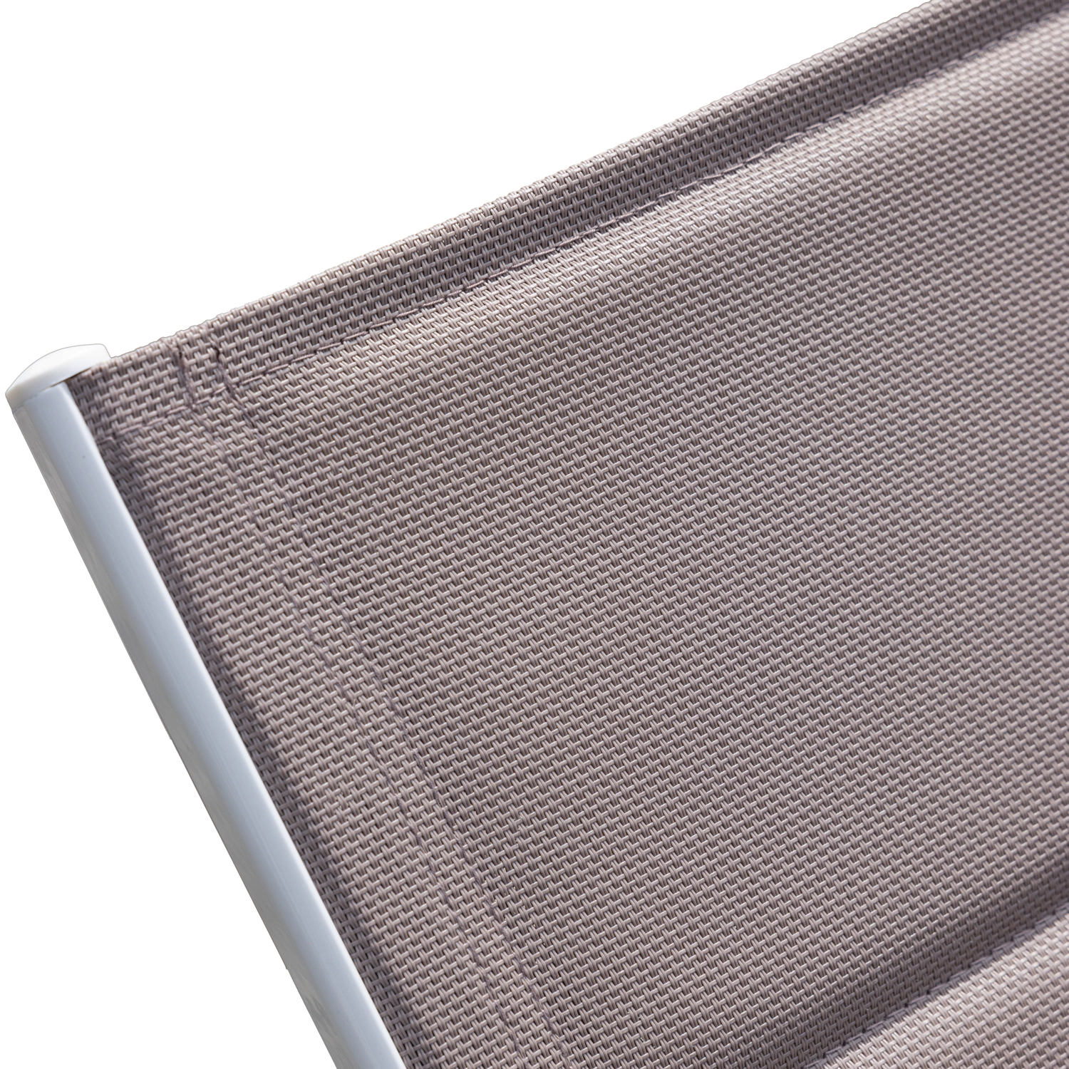Set van 2 BARBADOS ligstoelen en bijzettafel in taupe textilene - wit aluminium