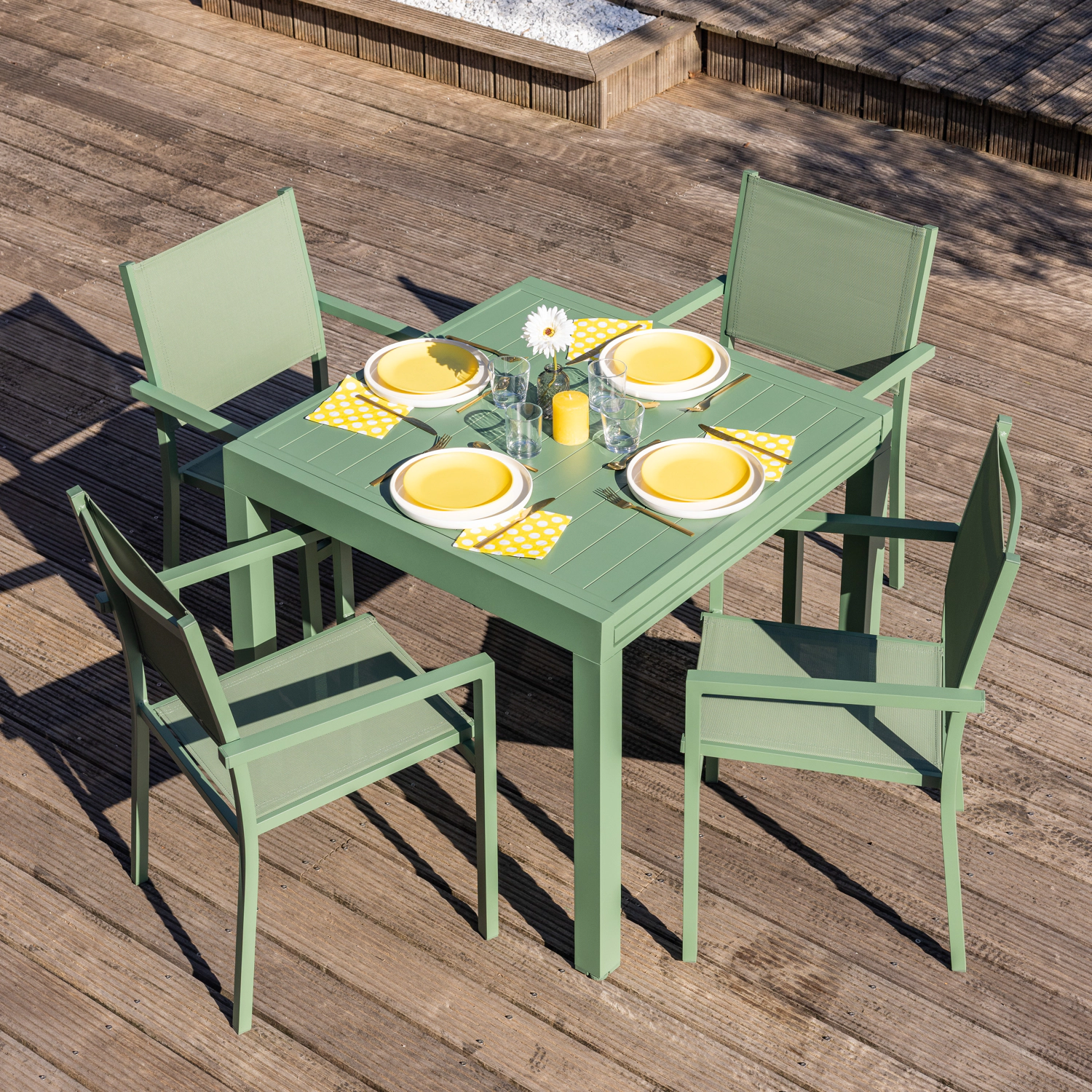 VENEZIA uitschuifbare tuinset 90/180 in saliegroen textilene 8-zits - saliegroen aluminium