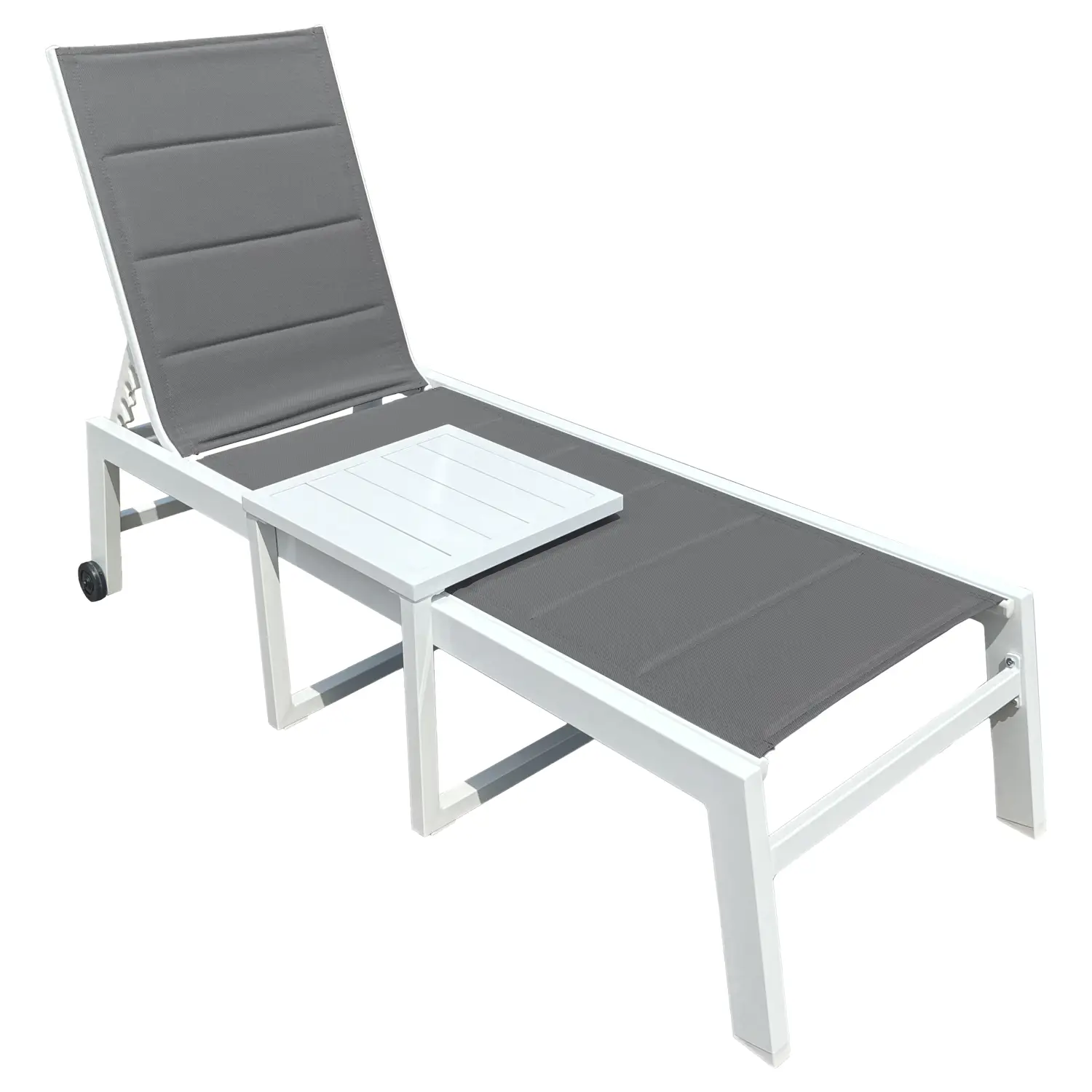 Set bain de soleil et table d'appoint en textilène gris - aluminium blanc
