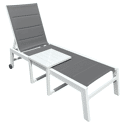 Set bain de soleil et table d'appoint en textilène gris - aluminium blanc
