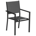 Lot de 4 chaises rembourrées en aluminium anthracite - textilène gris