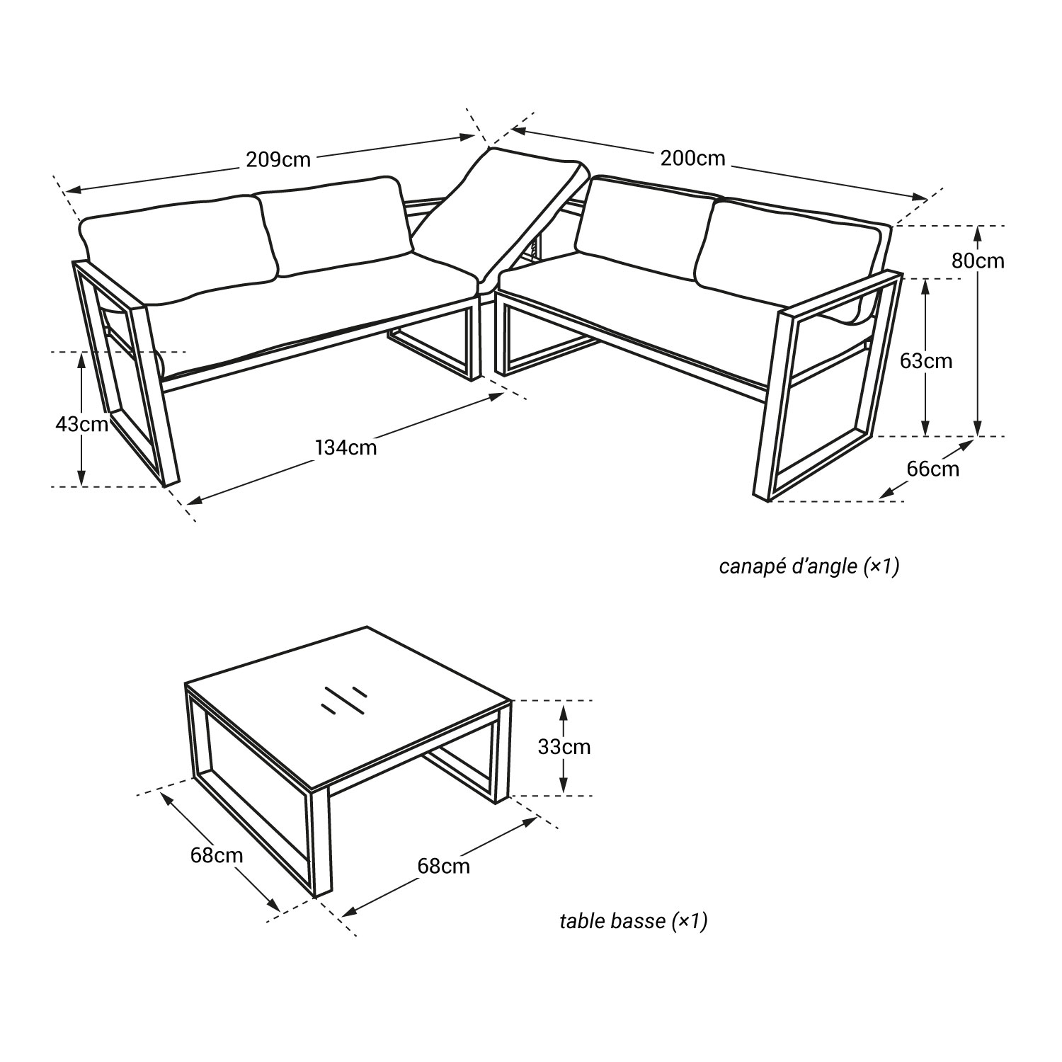 IBIZA conjunto de mobiliário modular de jardim em tecido cinzento 4 lugares - antracite de alumínio