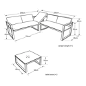 Set di mobili da giardino modulari IBIZA in tessuto grigio 4 posti - alluminio bianco