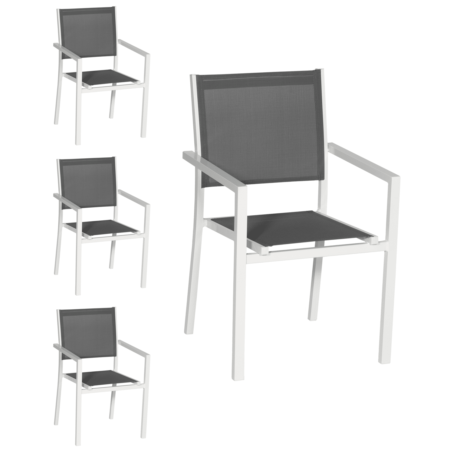 Lot de 4 chaises en aluminium blanc - textilène gris