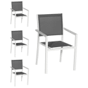 Lot de 4 chaises en aluminium blanc - textilène gris