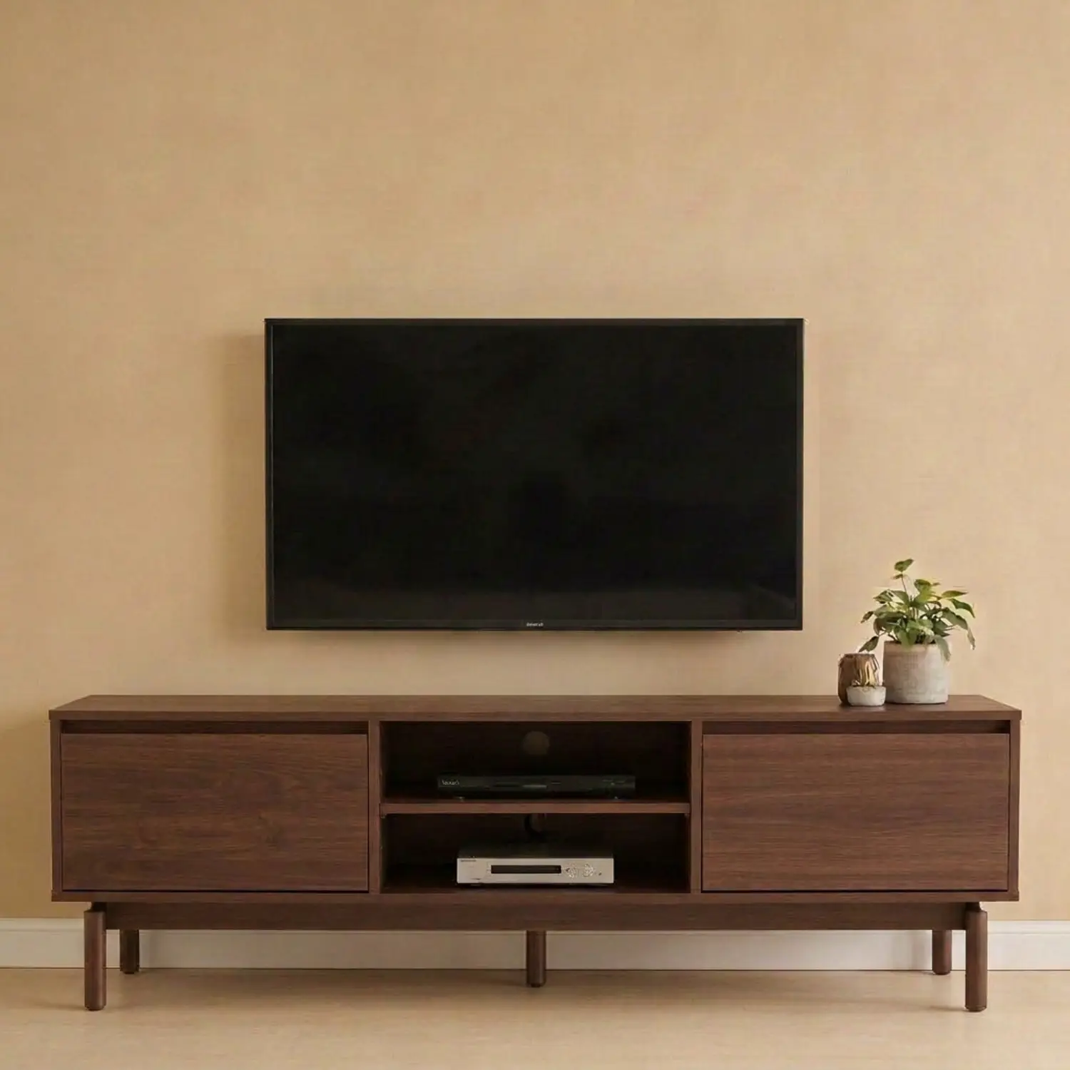 Meuble TV en bois foncé 160cm