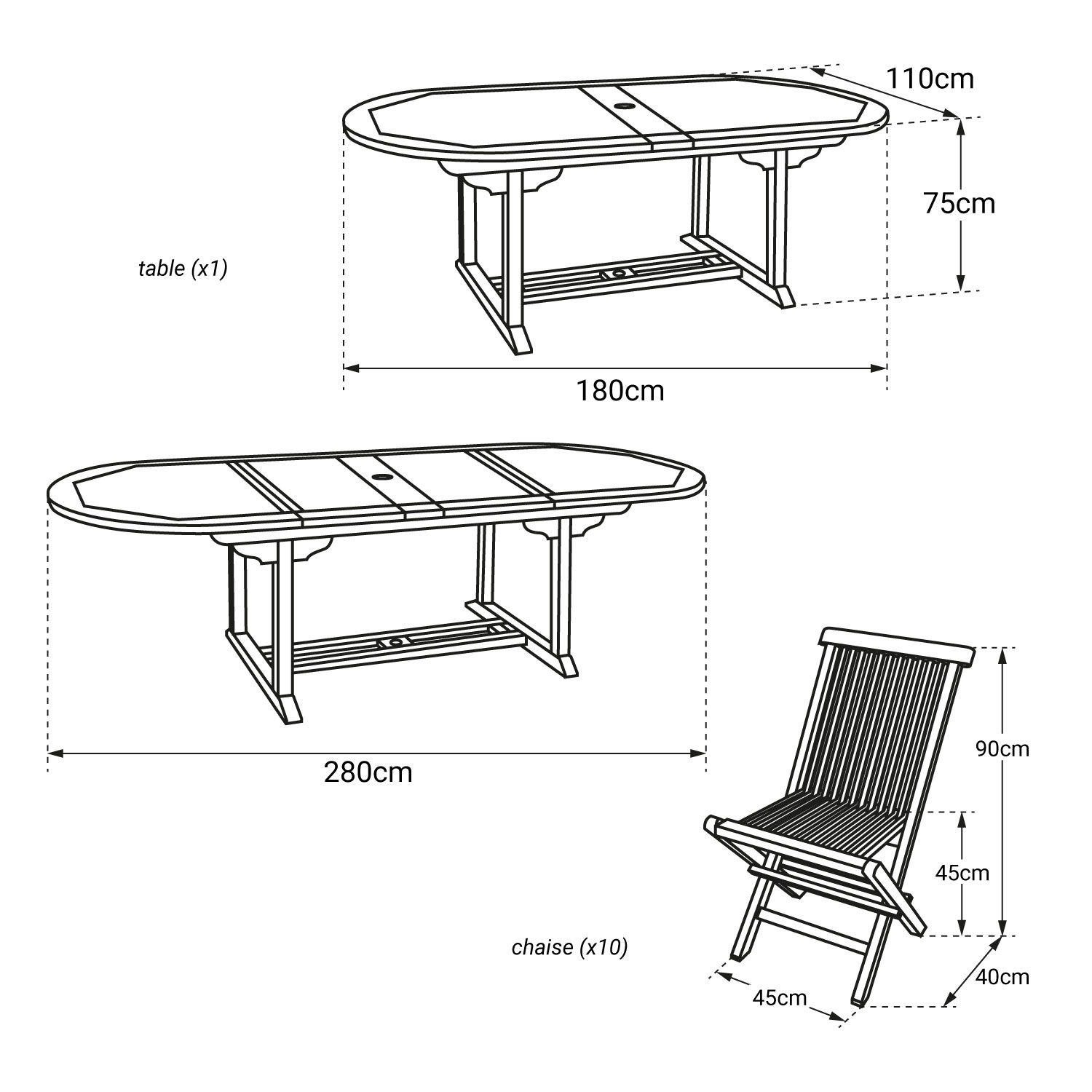 Teak tuinmeubelen LOMBOK - ovale uitschuifbare tafel - 10 zitplaatsen