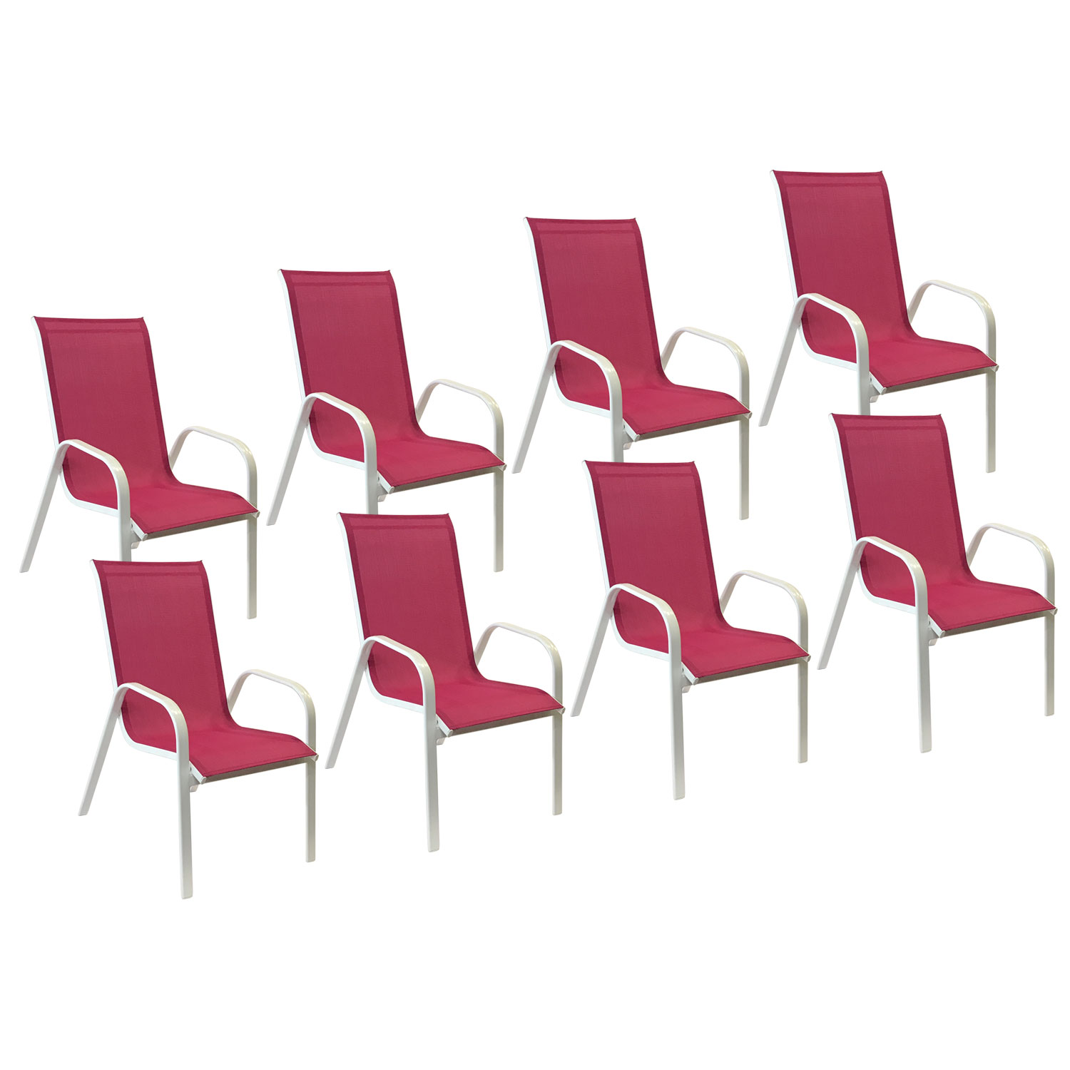 Lot de 8 chaises MARBELLA en textilène rose - aluminium blanc