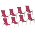 Set di 8 sedie MARBELLA in textilene rosa - alluminio bianco
